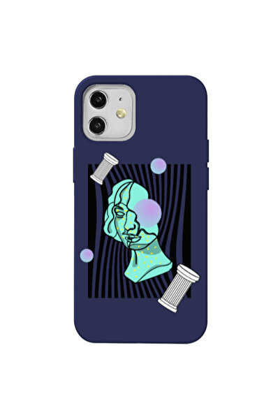 Other Apple iPhone 12 Columns Dark blue Colored Silicone TPU Θήκη