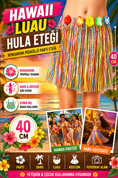 Tamsena Store Hawaii Luau Hula Eteği Rengarenk Püsküllü Parti Dans Kostüm Ete...