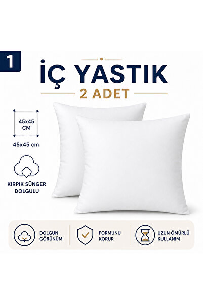 lin home handan polat 45X45 Inner Cushion 2 Pieces with Cropped Sponge Fillin...