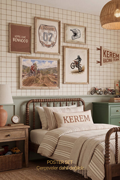 leilart Vintage Motocross, Yarış Motoru ve Macera Temalı Erkek Çocuk Odası Po...