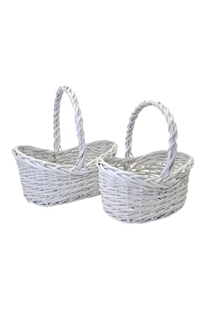AFO Top Bottom Set of 2 Pram Type Baskets with White Braided Border
