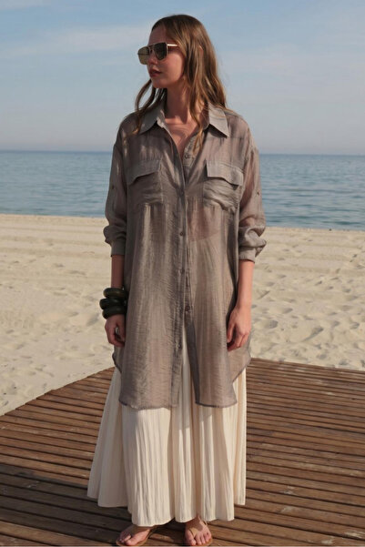 Suziş Pocketed Modal Fabric Long Shirt Pareo 5087