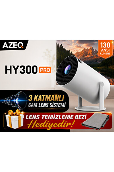 AZEQ HY300 Pro 2026 Versiyon 4K Destekli Smart Projektör WiFi 6 BT5.0 130 ANS...