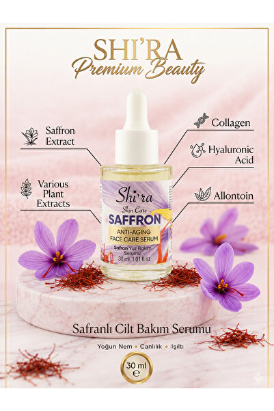 Shi'ra Safranlı Anti Aging Yüz Bakım Serumu 30 ML - Hyaluronik Asit ve Kolajen Destekli Kırışıklık Karşıtı Nemlendirici Cilt Bakımı