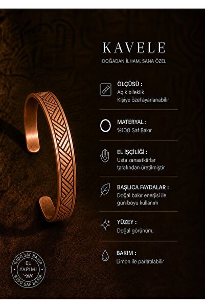 KAVELE Pure Raw Motif Copper Bracelet-In Gift Box