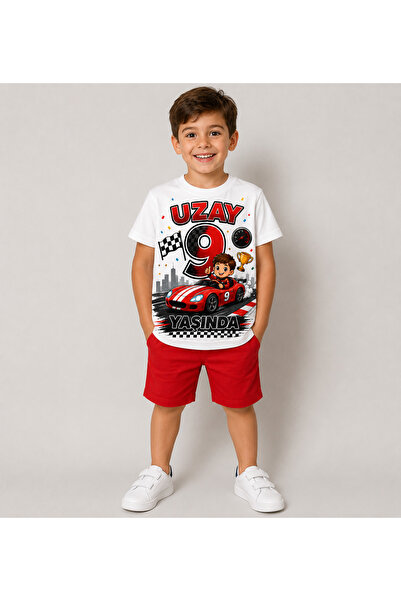 MiniHouse ARABA TEMALI DOĞUM GÜNÜ İSME ÖZEL KİŞİSELLEŞTİRİLMİŞ T-Shirt %100 P...