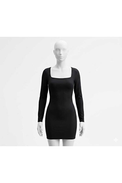 Ardene Черна мини рокля – вталена кройка, квадратно деколте и дълги ръкави