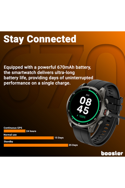 BOOSTER REVIEW Smartwatch Booster Military M3, AMOLED 1.43”, GPS multi-satelit, răspuns rapid WhatsApp, 5ATM, baterie 670mAh, 100+ moduri sport, puls, SpO2, somn, busolă, altimetru, lanternă, Android/iOS