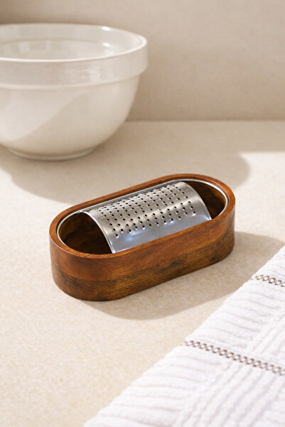 Bohemian Acacia Steel Grater with Bowl – 14 cm