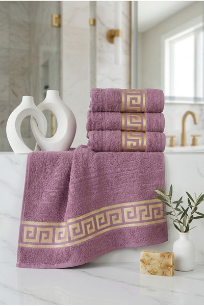 Valmia Home 100% памучен комплект от 4 кърпи за ръце и лице с гръцки мотиви, ...