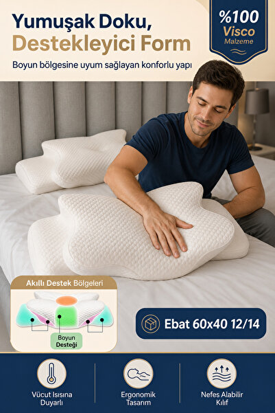 EpiRelax Premium Visco Boyun Yastığı 60x40 cm Ergonomik Ortopedik Uyku Destek...