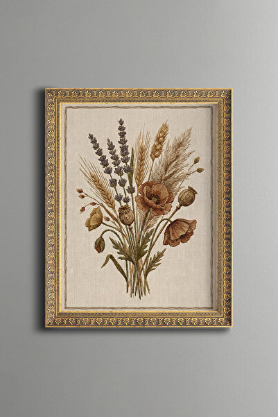 epiqart Dried Flower Bouquet - Vintage Patterned Frame - Slim Model