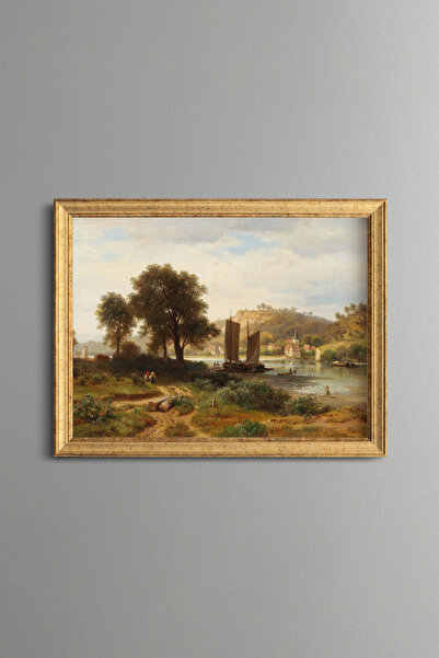 epiqart Sailboats on the River - Vintage Patterned Frame - Slim Model