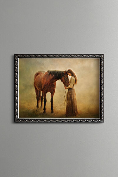 epiqart Women and Horses Friendship - Vintage Patterned Frame - Slim Model