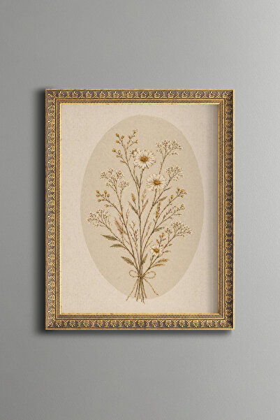 epiqart Daisy and Wildflower Bouquet - Vintage Patterned Frame - Slim Model