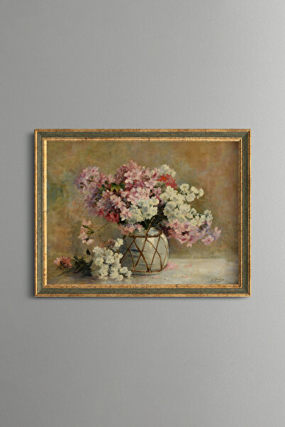 epiqart Pastel Çiçek Buketi - Vintage Desenli Çerçeve - İnce Model