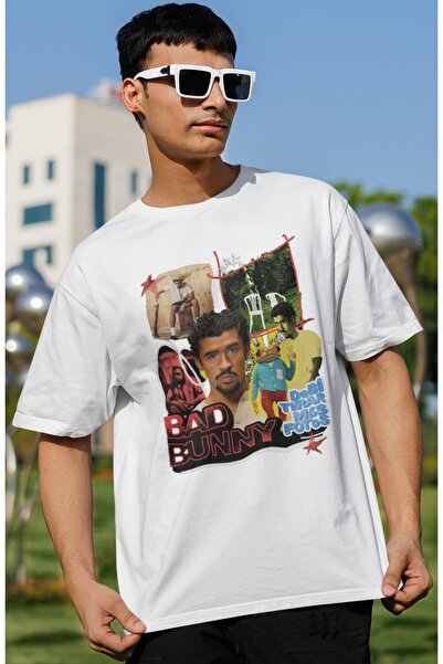 SEVBANO Tricou oversize unisex cu imprimeu Bad Bunny Rapper Singer