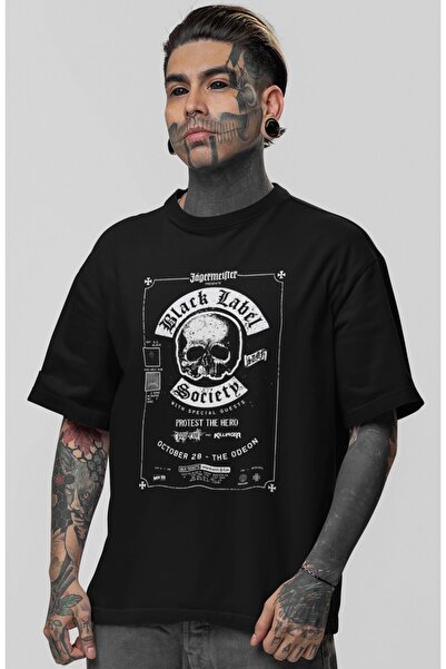 SEVBANO Tricou oversize unisex cu imprimeu Black Label Society Rock Metal Mus...