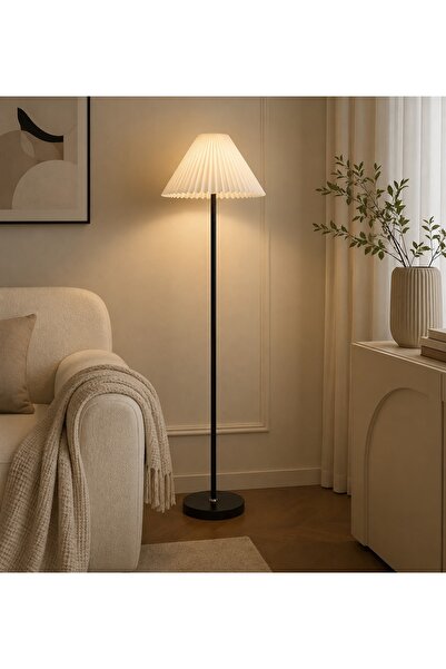 N.zone Modern Floor Lamp with Elegant Pleated Shade – 140cm High, 30cm Shade ...