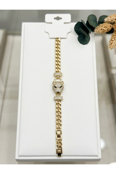 Casa Shop Lanț cu pisică pentru femei, placat cu aur de 14K și pietre sinteti...