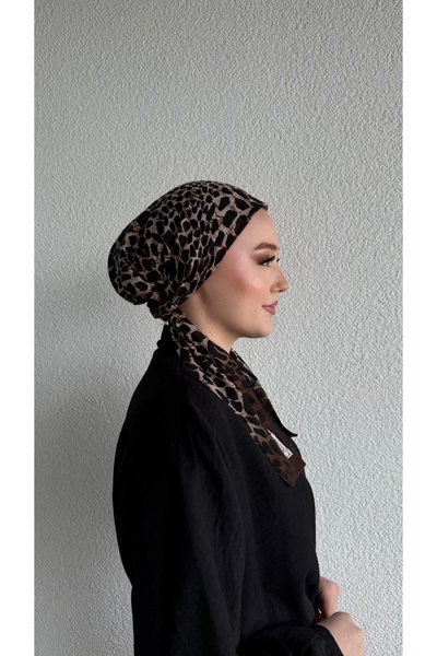Anatolye Brown Leopard Cheesecloth Scarf Bonnet - Non-Slip, Anti-Sweat (Non-S...