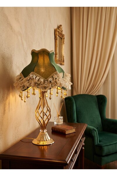 Dekovien Khaki Fabric Gold Twisted Leg Vintage Lampshade 50X28Cm Hk00125