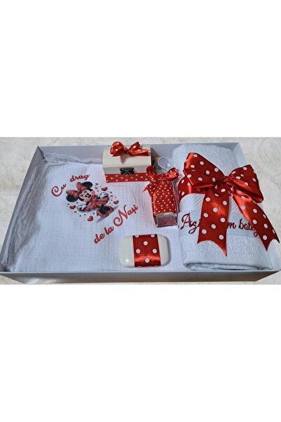 HUGBEBE Baptismal set, 7-piece Top Bottom Set , with muslin, Minnie red