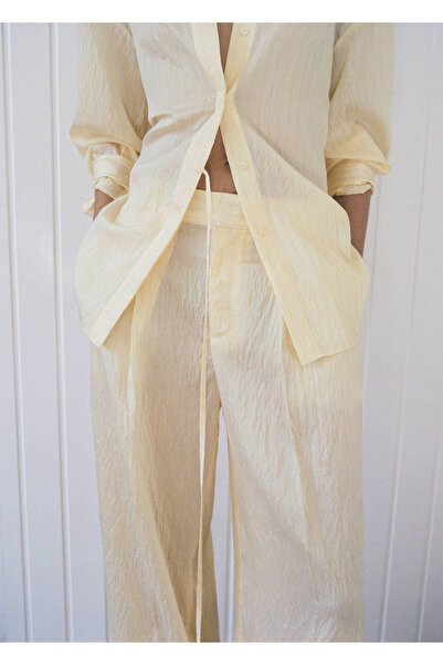 MANGO Woman Çizgili lyocell pantolon