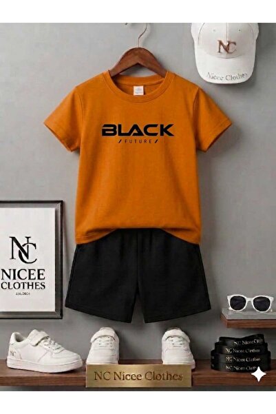 NC Nicee Clothes Summer Children's T-Shirt Shorts Unisex (Black Print)