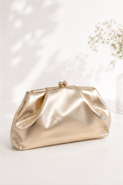 Molie Women's Gold Leather Clutch Evening Dress Hand and Shoulder Bag