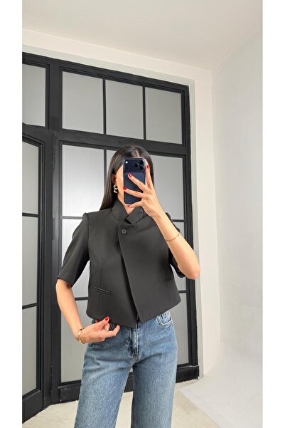 GAUS CO Siyah Kısa Kollu Crop Ceket GAUS-01561