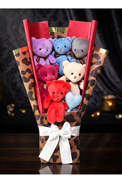 Linalux Gifts 6’lı Renkli Ayıcık Buketi Doğum Günü Hediyesi Peluş Ayıcık Buke...