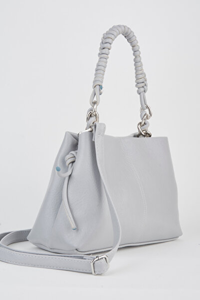 Vivaq Women's Gray Faux Leather Knitted Strap Lined Zipper Closure Handbag an...