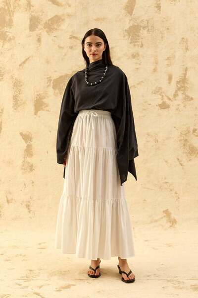Ceylan Otantik White Organic Linen Layered Skirt