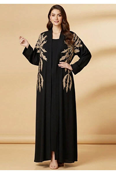 Muchmy 3 In 1 Premium Black Embroidered Abaya With Inner For Women's Casual M...