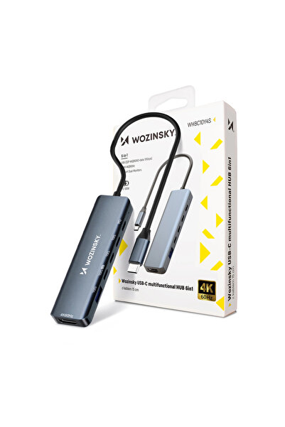 WOZINSKY Hub USB-C 6 în 1 Multifuncțional Pentru Laptop Telefon Aluminiu