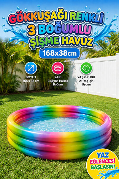 craftivio Gökkuşağı Renkli 3 Boğumlu Şişme Çocuk Havuzu 147x33 cm 330 Litre