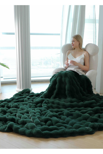 OEM Extra fluffy faux rabbit fur blanket with zipper - Premium | 13828-J