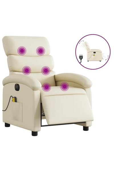 vidaxl Fotoliu electric de masaj rabatabil, crem, piele ecologică