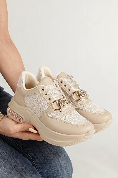 Mamito Ayakkabı Mdl 672 Stone Detailed Lace-Up High-Sole Sports Shoes