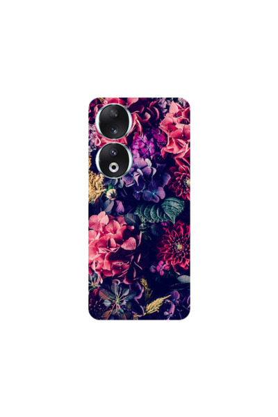 Other Honor 90 5G Purple and pink flowers Transparent Silicone TPU Θήκη
