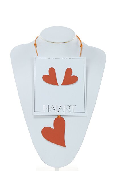 HAIArt Heart Necklace + Earrings Top Bottom Set - Orange