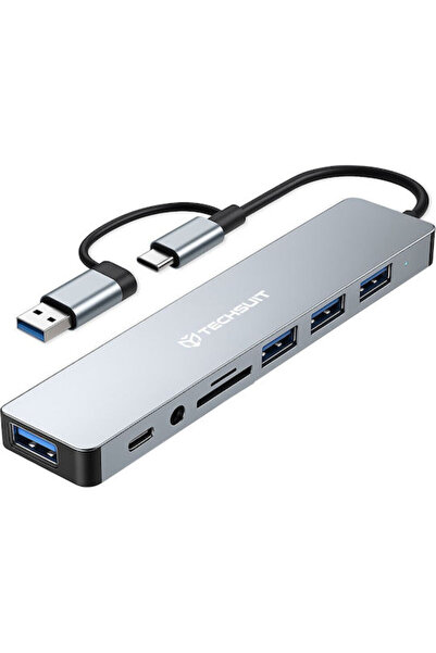 Techsuit Databridge 8 σε 1 (H9) Διανομέας με 5 Θύρες USB 3.2 με σύνδεση USB-A...
