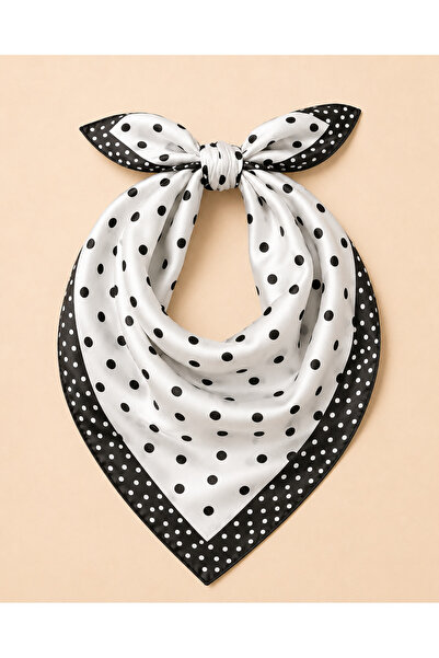OUS Women's Polka Dot 50X50 cm Satin Scarf, White Silky Textured Square Neck ...
