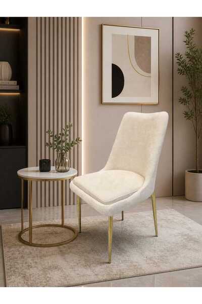 Generic Modern Dining Chair in Gold Steel Beige Fabric - Sleek and Stylish De...