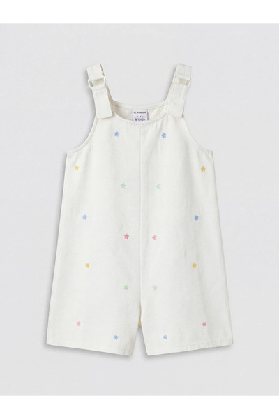 LC Waikiki Ecru Embroidered Girls' Salopet Dress