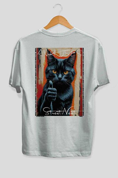 Ankhises For the Love of Cats 58 Cats Printed White Oversize T-Shirt 100% Cot...