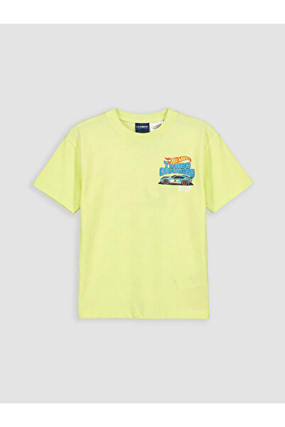 LC Waikiki Green Crew Neck Hot Wheels Printed Boys' T-Shirt
