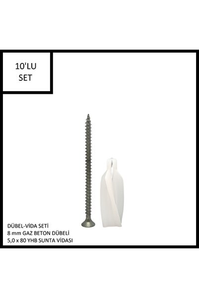 Adilon Dübel-Vida Seti, Gaz Beton (Ytong) Dübeli 8 mm, 5,0x80 YHB Sunta Vidas...