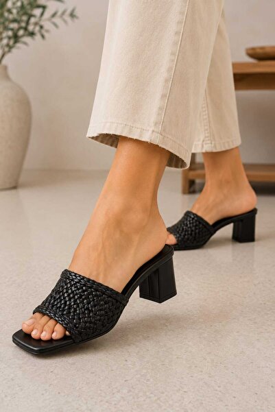 EREN SHOES BAG Papuci de damă FONTA împletiti, cu vârf deschis și toc gros, n...